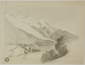 Ansicht des Dorfes Chamonix und des Bossons-Gletschers