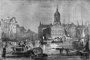 Ansicht der Stadt Amsterdam und des alten Rathauses im 19. Jahrhundert von Unknown artist