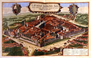 Ansicht der Stadt Leipzig in Deutschland. Gravur des 17. Jahrhunderts