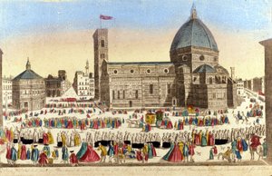 Ansicht der großen Kathedrale von Florenz (Duomo Santa Maria del Fiore) realisiert von Filippo Brunelleschi, am Tag der Prozession des Heiligen Gottes. Um 1790
