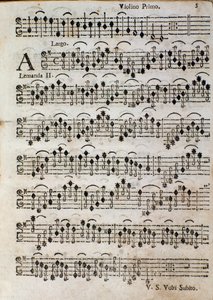 Violine. Notenseite für Balletto a 3, op. 3 von Tomaso Albinoni (1701) von Unknown artist