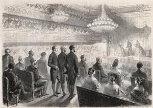 Besuch von Wilhelm I. von Preußen in Compiègne: Galavorstellung im Palasttheater in Anwesenheit von Napoleon III. - Gravur in „The Illustrous World“ von Unknown artist