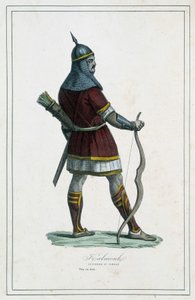 Krieger Kalmouk (mongolisches Volk von Südsibirien) - in "Die verschiedenen Völker der Erde" von Abbé P. Jouhanneaud, Librairie des Bons Livres, Limoges von Unknown artist
