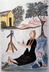 Junge Indianerin spinnt Wolle, aus dem Buch "Trujillo del Peru" oder "Códice Martínez Compañón", von Baltazar Martinez Compañón y Bujanda, Bischof von Trujillo (1782-1785) von Unknown artist