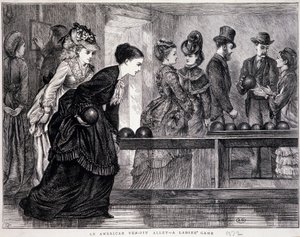 Junge Frauen spielen Bowling in den Vereinigten Staaten, um 1870 - Gravur von Unknown artist