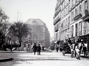 Eine Straße in Paris mit dem Ambigu-Theater (3. Arrondissement)