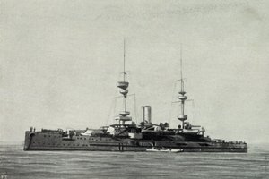 Englisches Schlachtschiff Ocean, versenkt während der Schlacht von Dardanellen am 18. März von Unknown photographer