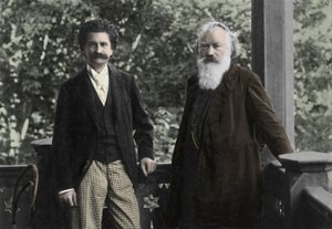 Johannes Brahms (1833-1897) mit Johann Strauss (1825-1899)