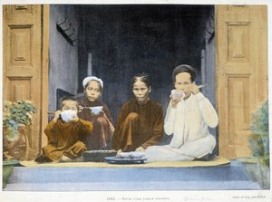 Mahlzeit einer annamitischen Familie, um 1895, „Rund um die Welt“, späte 19. Jahrhundert von Unknown photographer