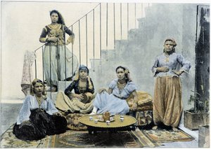 Maurische Frauen aus Algier beim Teetrinken - Autochrom, Ende des 19. Jahrhunderts