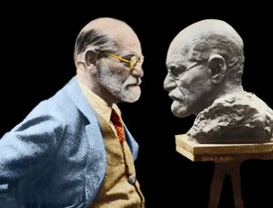 Sigmund Freud vor seiner Büste von Bildhauer Onuma Nemon, 1931 von Unknown photographer