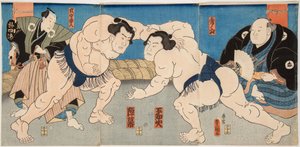 Kampf der Sumo-Ringer Shiranui und Jimmaku von Utagawa Kunisada