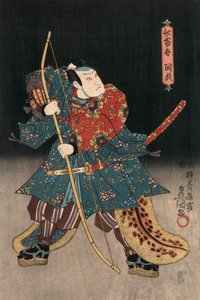 Ukiyo-e-Druck eines Schauspielers, der einen Samurai spielt, von Kunisada von Utagawa Kunisada