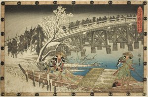 Akt 11, Teil 1: Der Anmarsch zum nächtlichen Angriff, aus der Serie "Die Rache der treuen Vasallen" von Utagawa Hiroshige