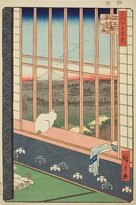 Asakusa-Reisfelder und Torinomachi-Festival (Asakusa tanbo Torinomachi mode), Nr.101 aus der Serie „Hundert berühmte Ansichten von Edo (Meisho Edo hyakkei)“ von Utagawa Hiroshige