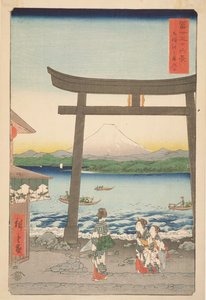 Der Eingang zu Enoshima in der Provinz Sagami, aus Sechsunddreißig Ansichten des Berges Fuji, 1858 von Utagawa Hiroshige