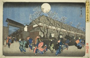 Kirschblüten bei Nacht auf Nakanocho in Yoshiwara (Yoshiwara Nakanocho yozakura), aus der Serie "Berühmte Orte in der östlichen Hauptstadt (Toto meisho)"