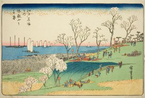 Kirschblüten in voller Blüte am Goten-Hügel (Gotenyama no hanazakari), aus der Serie „Berühmte Orte in Edo (Edo meisho no uchi)“ von Utagawa Hiroshige