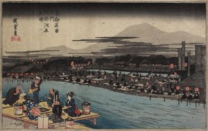 Kühle des Abends am Shijo-Flussufer, ca. 1834