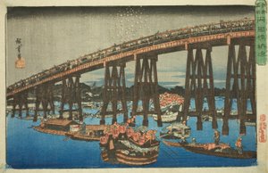 Abkühlung an der Ryogoku-Brücke (Ryogokubashi noryo), aus der Serie "Berühmte Orte in Edo (Koto meisho)" von Utagawa Hiroshige