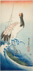 Kranich und Wellen von Utagawa Hiroshige