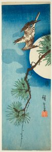 Kuckuck, Kiefernzweig und Vollmond von Utagawa Hiroshige