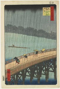 Ferne Ansicht von Atake bei einem Abendregen über die O_hashi Brücke, September 1857