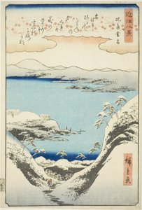 Abendschnee bei Hira (Hira bosetsu), aus der Serie "Acht Ansichten von Omi (Omi hakkei)" von Utagawa Hiroshige