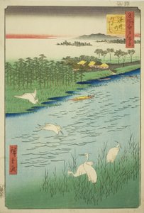 Fährüberfahrt bei Sakasai (Sakasai no watashi), aus der Serie "Hundert berühmte Ansichten von Edo (Meisho Edo hyakkei)" von Utagawa Hiroshige