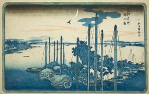 Erster Kuckuck des Jahres auf der Insel Tsukuda, aus der Serie "Berühmte Ansichten der östlichen Hauptstadt" von Utagawa Hiroshige