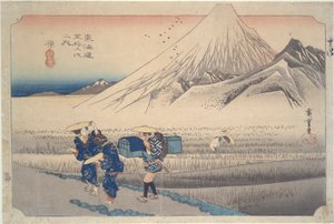 Fuji am Morgen in Hara, aus der Serie Dreiundfünfzig Stationen des Tokaido von Utagawa Hiroshige
