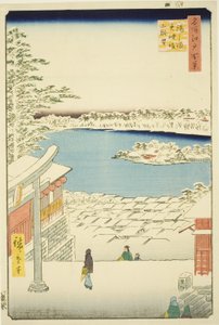Blick vom Yushima Tenjin Schrein (Yushima Tenjin sakaue tenbo), aus der Serie "Hundert berühmte Ansichten von Edo (Meisho Edo hyakkei)" von Utagawa Hiroshige