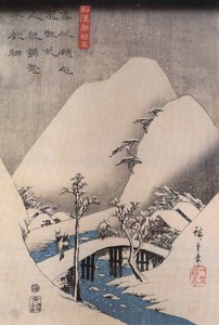 Eine Brücke in einer Schneelandschaft von Utagawa Hiroshige