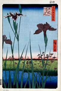 Schwertlilien in Horikiri, Einhundert berühmte Ansichten von Edo, 1856-1858 von Utagawa Hiroshige