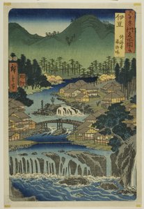 Provinz Izu: Heiße Quellen des Shuzen-Tempels, aus der Serie "Berühmte Orte in den Sechzig-ungefähr Provinzen" von Utagawa Hiroshige