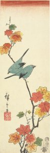 Japanische Weißaugen auf einem Ahornzweig, 1854