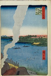 Brennöfen und die Hashiba-Fähre am Sumida-Fluss, Hundert berühmte Ansichten von Edo, 1856-1858