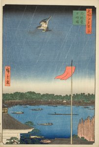Komagata-Halle und Azuma-Brücke, aus der Serie "Hundert berühmte Ansichten von Edo" von Utagawa Hiroshige