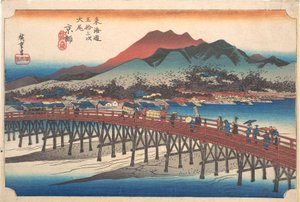 Kyoto: Die große Brücke bei Sanjō, aus der Serie Dreiundfünfzig Stationen des Tōkaidō von Utagawa Hiroshige