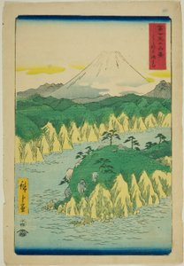 See bei Hakone (Hakone no kosui), aus der Serie "Sechsunddreißig Ansichten des Berges Fuji (Fuji sanjurokkei)" von Utagawa Hiroshige
