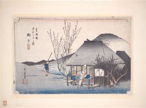 Mariko Teehaus, aus der Serie Dreiundfünfzig Stationen des Tōkaidō von Utagawa Hiroshige