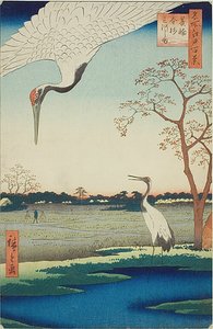 Minowa, Kanasugi, Mikawashima, Nr.102 aus der Serie „Hundert berühmte Ansichten von Edo (Meisho Edo hyakkei)“ von Utagawa Hiroshige