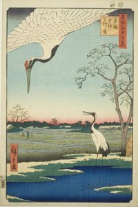 Minowa, Kanasugi, Mikawashima, aus der Serie „Einhundert berühmte Ansichten von Edo (Meisho Edo hyakkei)“ von Utagawa Hiroshige