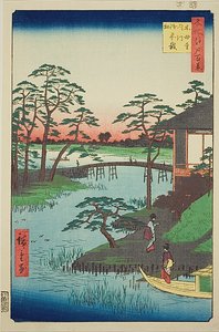 Mokubo-Tempel, Uchigawa-Bucht, Gozensaihata, Nr.92 aus der Serie "Hundert berühmte Ansichten von Edo (Meisho Edo hyakkei)" von Utagawa Hiroshige