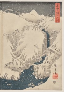 Berg und Fluss auf der Kiso-Straße von Utagawa Hiroshige