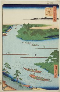 Mündung des Nakawaga-Flusses (Nakagawaguchi), Nr. 70 aus der Serie „Hundert berühmte Ansichten von Edo (Meisho Edo hyakkei)“ von Utagawa Hiroshige