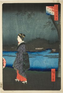 Nachtansicht des Matsuchi-Hügels und des San’ya-Kanals (Matsuchiyama San’yabori yakei), aus der Serie "Hundert berühmte Ansichten von Edo (Meisho Edo hyakkei)"