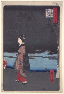 Nachtansicht des Sanya-Kanals, Matsuchi-Hügel aus der Serie Einhundert berühmte Ansichten von Edo