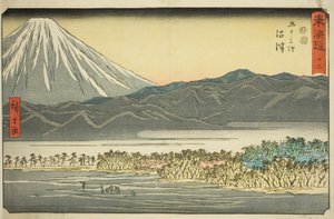 Numazu—Nr. 13, aus der Serie "Dreiundfünfzig Stationen des Tokaido (Tokaido gojusan tsugi)", auch bekannt als der Reisho Tokaido von Utagawa Hiroshige