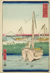 Vor der Insel Tsukuda in der östlichen Hauptstadt (Toto Tsukuda oki), aus der Serie "Sechsunddreißig Ansichten des Berges Fuji (Fuji sanjurokkei)" von Utagawa Hiroshige